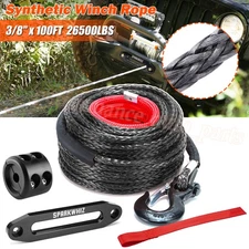 1x SPARKWHIZ Synthetic Winch Rope Cable Kit 26500LBS 3/8"x100FT Winch Line Cable