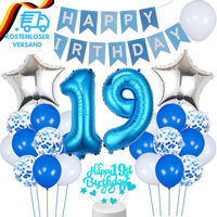19. Geburtstag Dekoration, Luftballon 19. Geburtstag Jungen Deko, Blau Tortendek