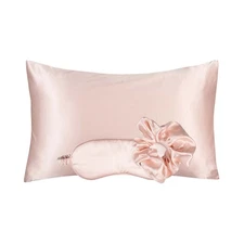 - Vegan Silk Sleep Set, Vegan Silk Pillowcase with Large Scrunchie and Eye Ma...