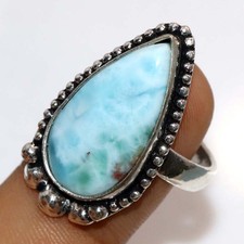 925 Silver Plated Larimar Ring US 9 Wedding Ready Jewelry Most Beautiful GW