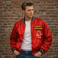 Vintage Butwin Red Varsity Jacket Retro Custom Patches Men's Large Streetwear
