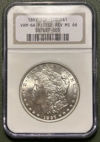 1897 Morgan Dollar VAM-6a Pitted Reverse Top 100 - NGC MS-66 White