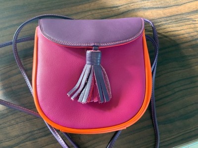 mywalit Damen Crossbody Umhängetasche Leder Oran Lila Innenfutter Reißverschluss
