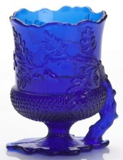 Spooner Spoonholder - Acorn Pattern - Cobalt Blue Glass - Mosser USA