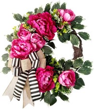 Spring Summer Wreath for Front Door,hot Pink Peony Door Wreath,Farmhouse Kitchen