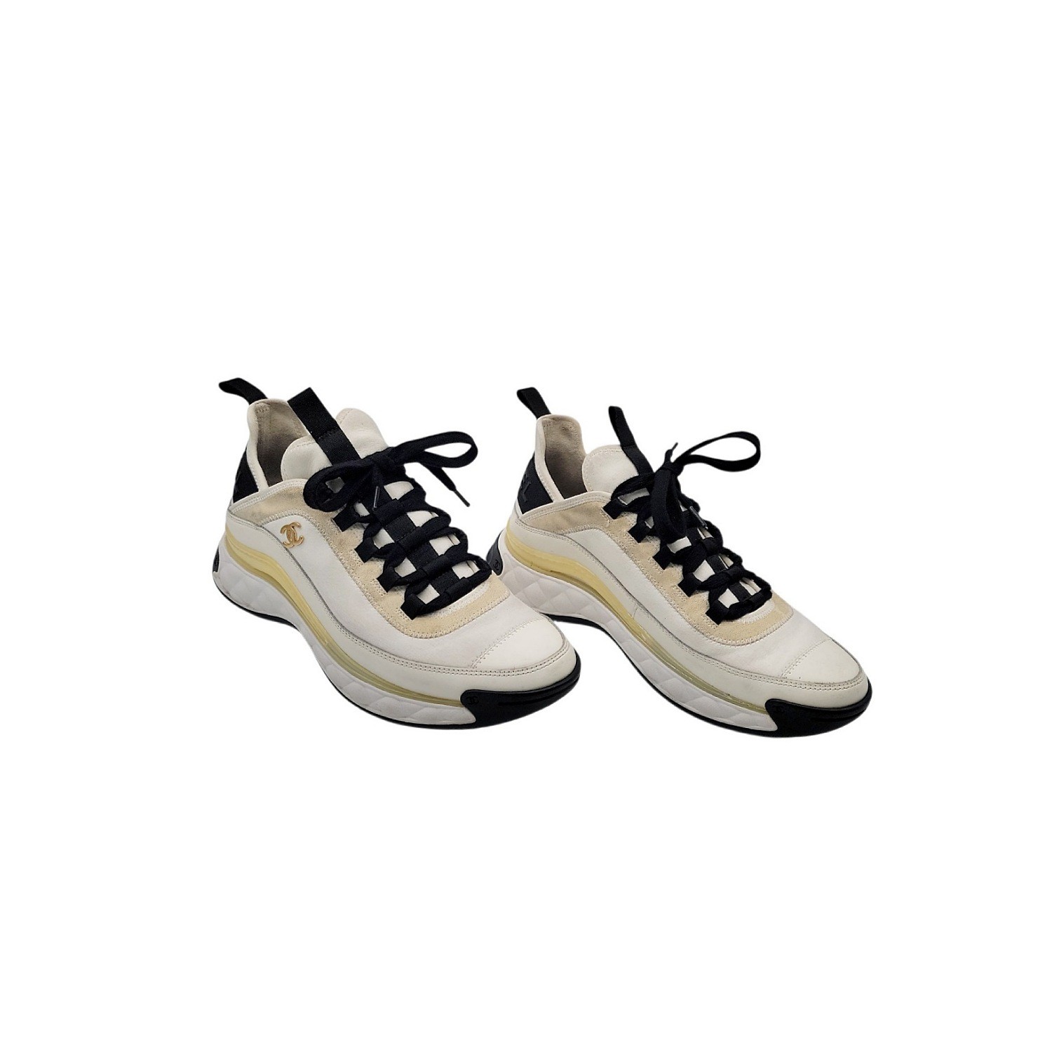 Chanel CC Suede and Leather Sneakers Ivory Black Sz 40 image 2