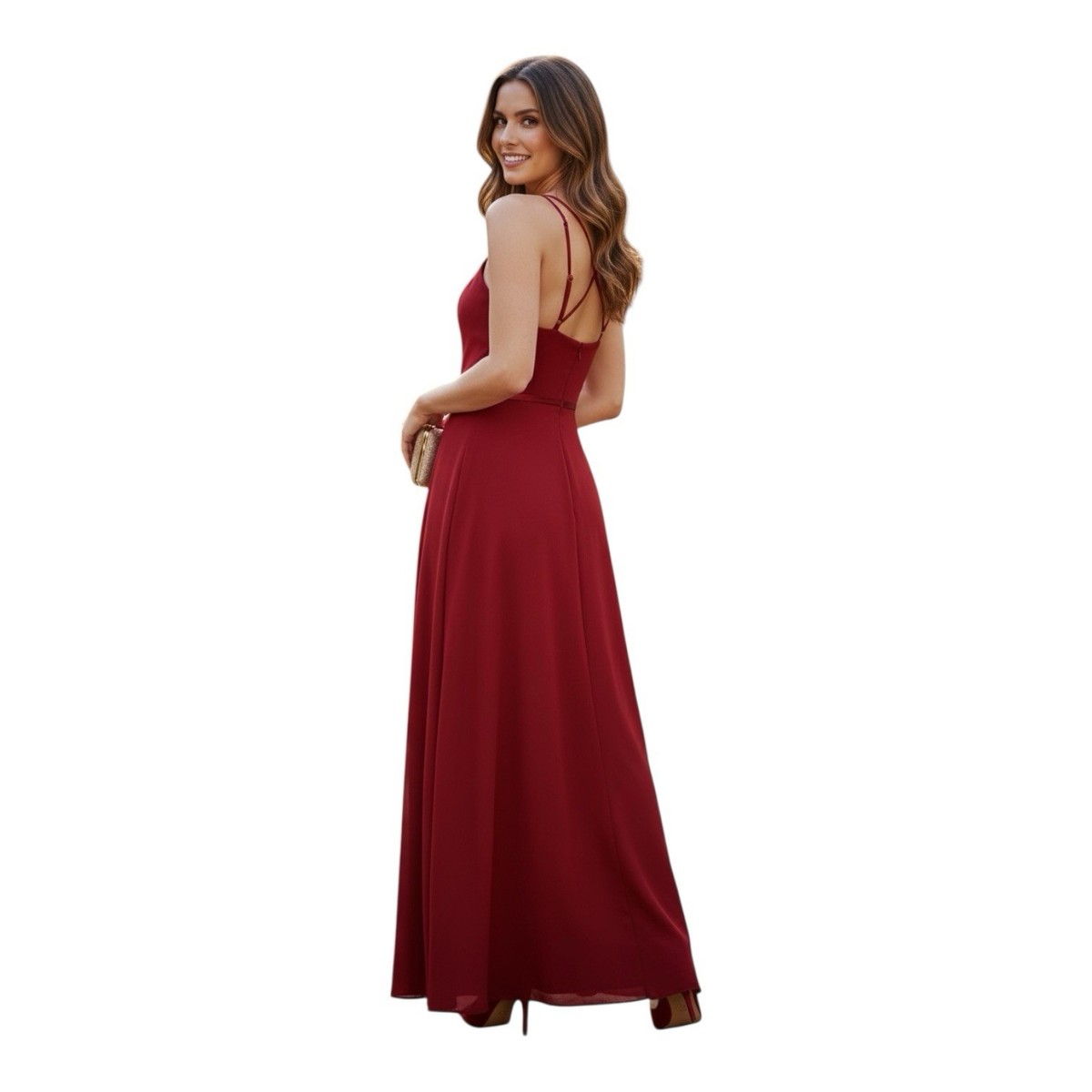 sparkly burgundy prom dress Wine Chiffon High-Low Boho Spaghetti Straps Bridesmaid Homecoming Dress main image 0