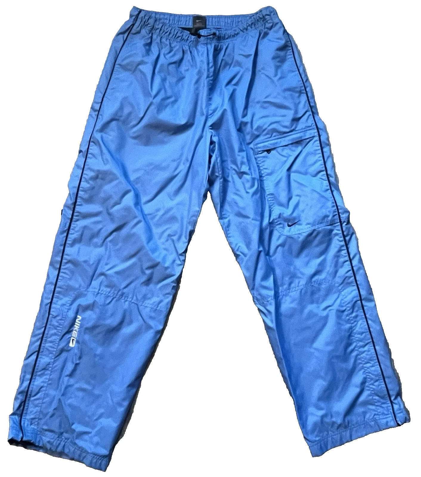 Vintage Y2K Nike Mens Large Track Pants Cargo Blue Windbreaker Baggy Wide Leg