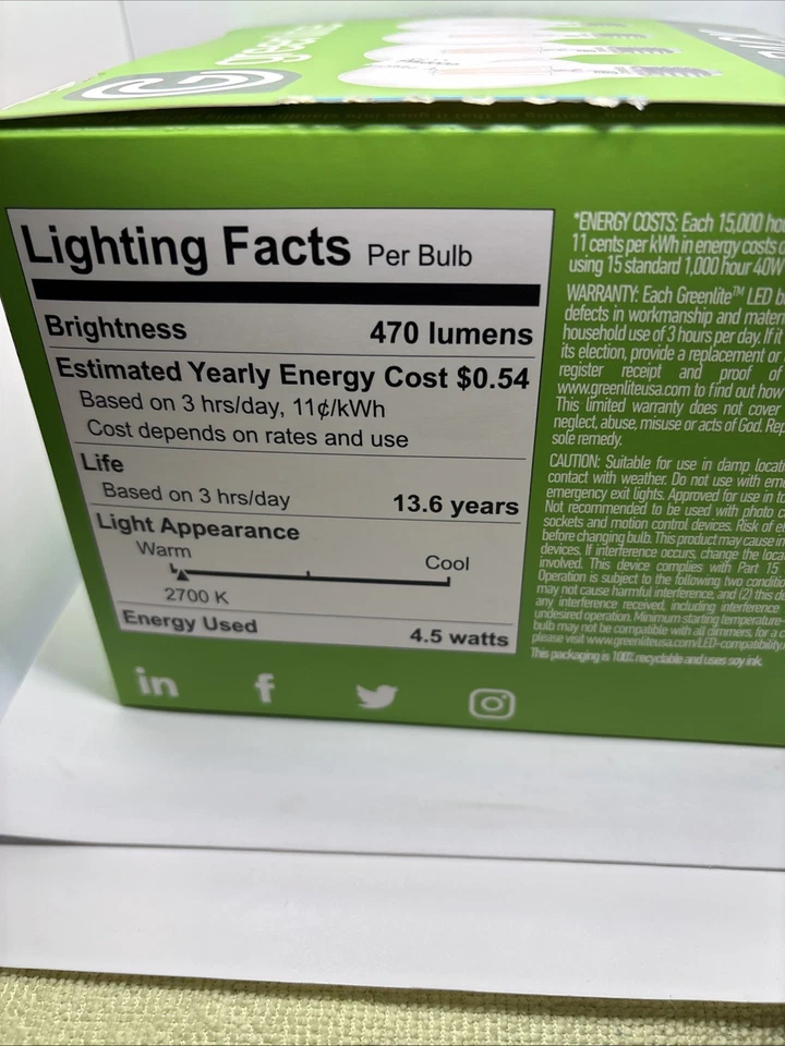 4 Pack LED  Deco G25 Light Bulb 40W=4.5W 2700K DIMMABLE E26 Clear Glass - Image 2 of 4