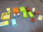 Vtg Lot Fisher Price LITTLE PEOPLE Furniture Beds Crib, Cradle, Toilet, TV Stove