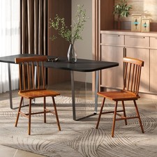 HOMCOM Farmhouse Dining Chairs Set of 2, Rubberwood Kitchen Chairs, Brown,Used