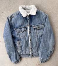 Vintage Levis Denim Jacket Size 40R Blue Sherpa Lined 80s Levi s Trucker