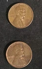 2x 1956 D Wheat Penny, Off Centernstrike, L In Liberty On Rim, AU, Toned Color,