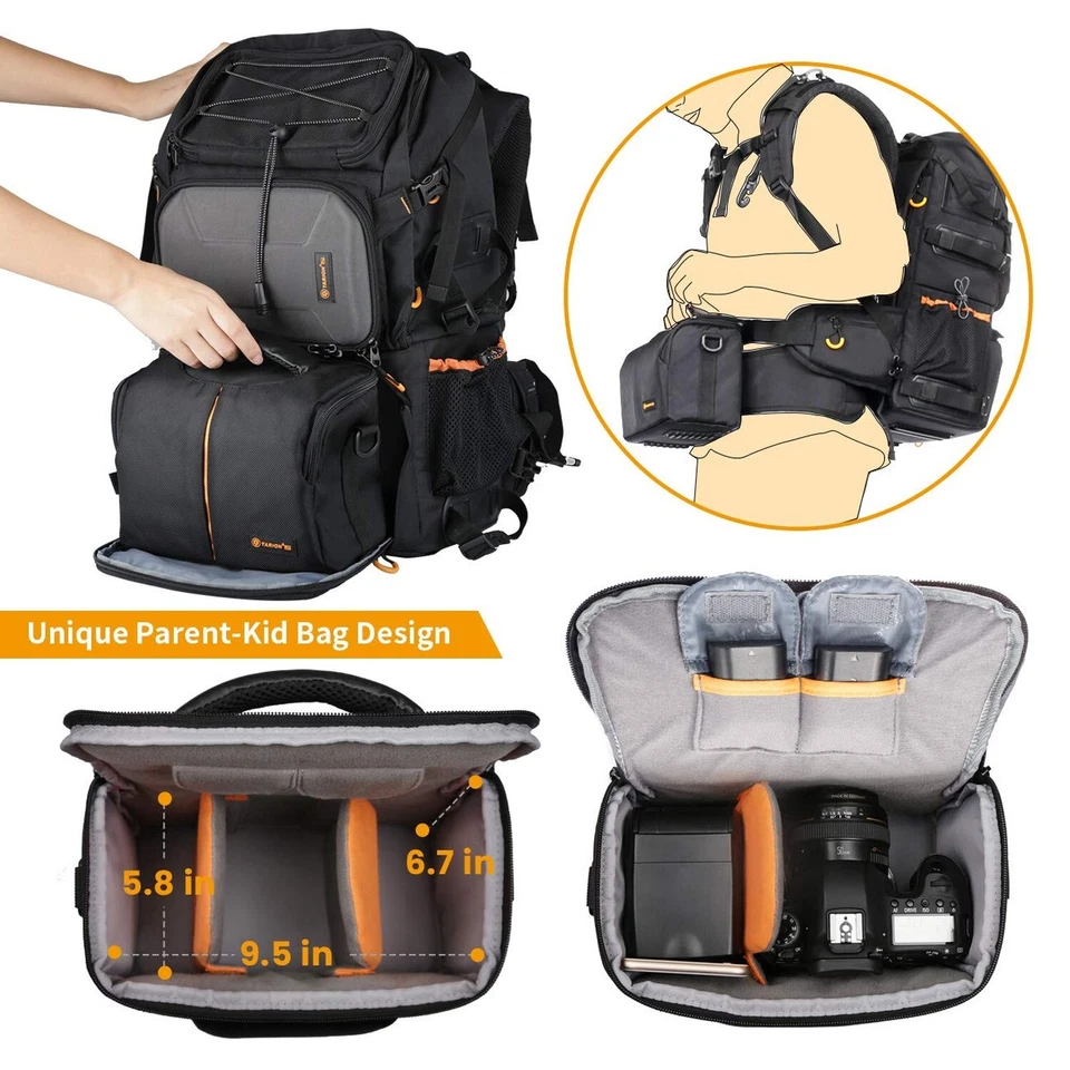 Mochila TARION Pro 2 bolsas em 1 câmera grande com compartimento para laptop 15,6" Wa... - Imagem 4 de 4