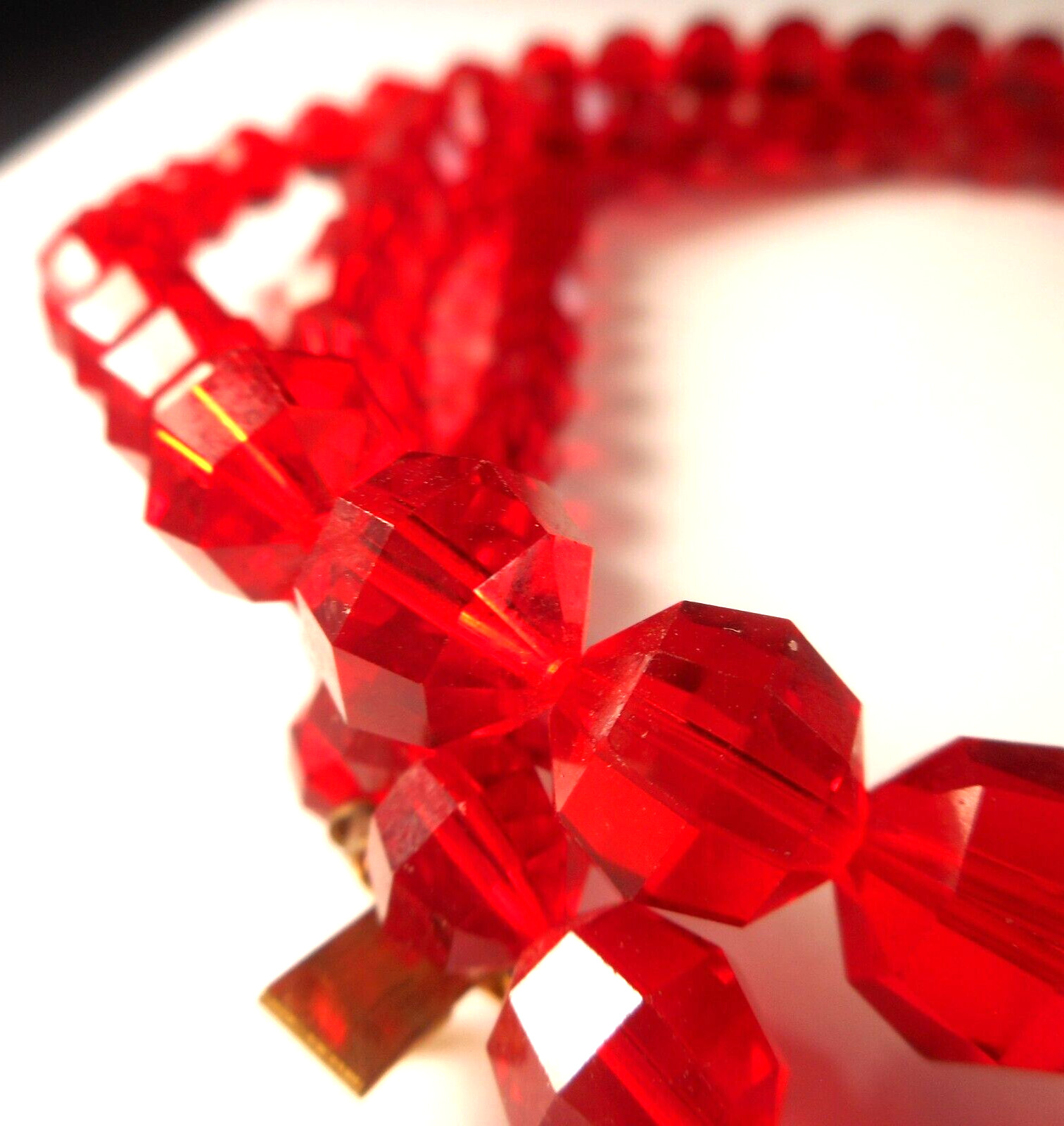 Red Crystal Double Strand Statement Necklace Gold… - image 9