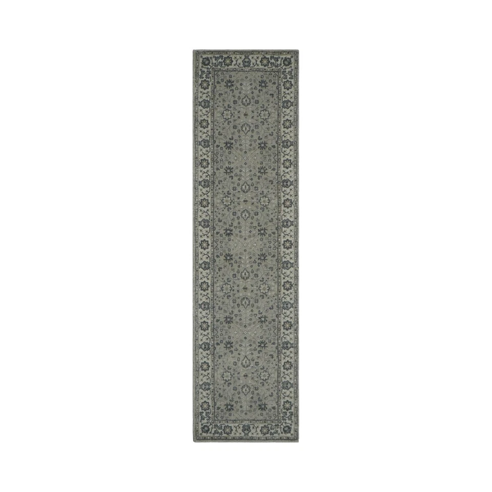 2'3''x8' Gray Hand Tufted Transitional Wool & Bamboo Silk Oriental Area Rug - Image 2 of 3
