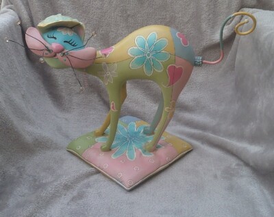 Statue bunte Katze aus Resin auf Kissen