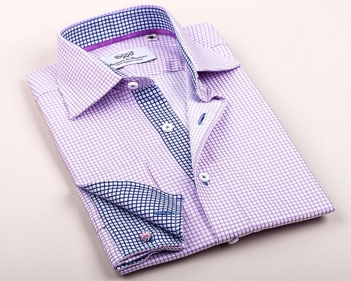 Lilac Classic Formal Business Dress Shirt Shepherd Plaids Checks Egyptian Twill - 第 1/6 張圖片