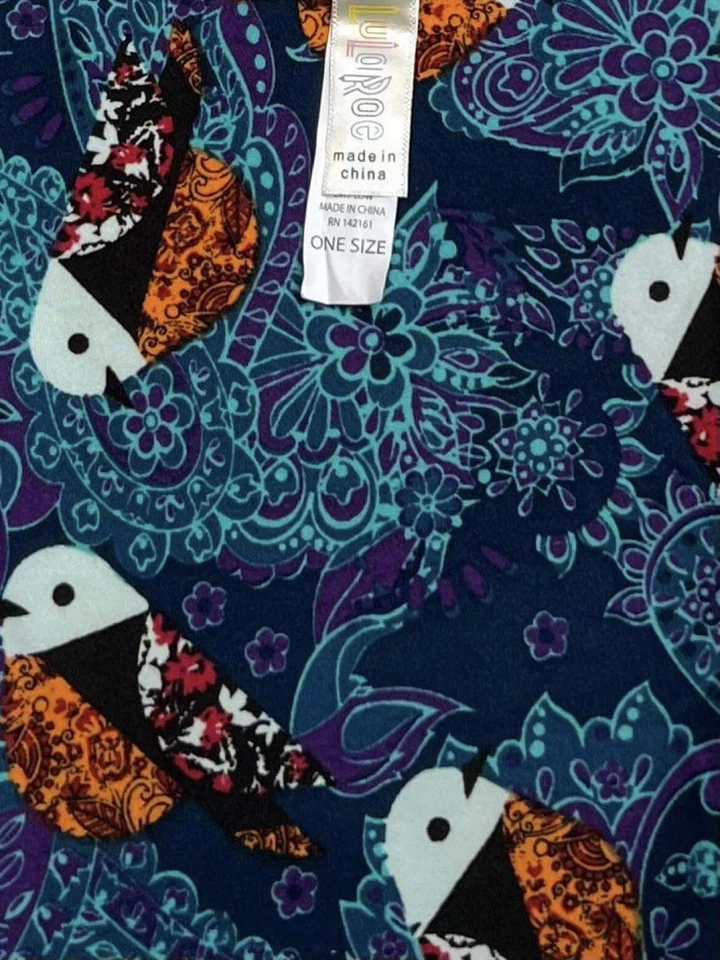 NEW LuLaRoe OS Leggings BLUE PURPLE ORANGE Flower PAISLEY BIRD Animal Leaf DOT - Image 3 of 4
