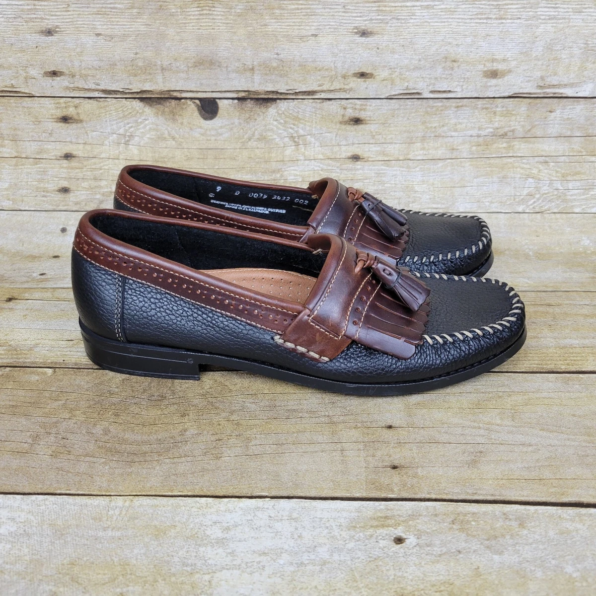 G.H. Bass Michael Mens Sz 9D Kiltie Tassel Leather Loafers Black Brown Two Toned