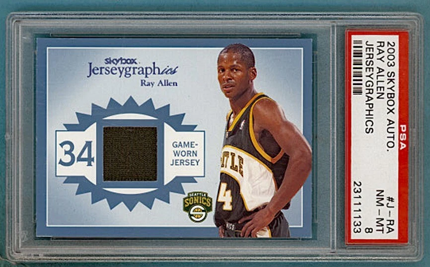 2003 Skybox Autographics Ray Allen Game Used Jersey - #J-RA PSA 8 