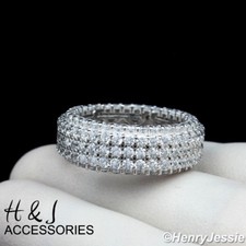MEN SOLID 925 STERLING SILVER FULL ICY BLING CZ 9MM WEDDING BAND RING ASR93