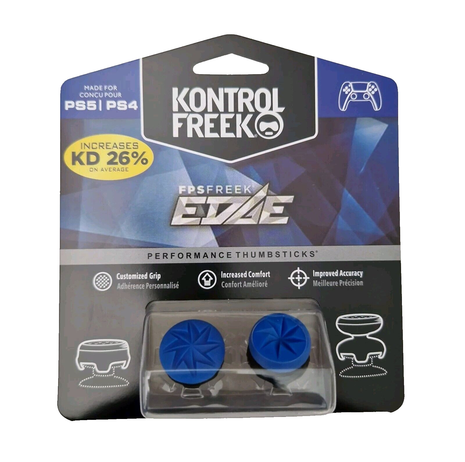 KontrolFreek FPS Freek EDGE Blue PS5 PS4 Performance Thumbsticks Grips 4 Prongs