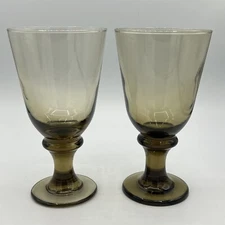 Lot Of 2 Sango Brown Libby Water Goblet Wine Glass Smokey MCM Vintage