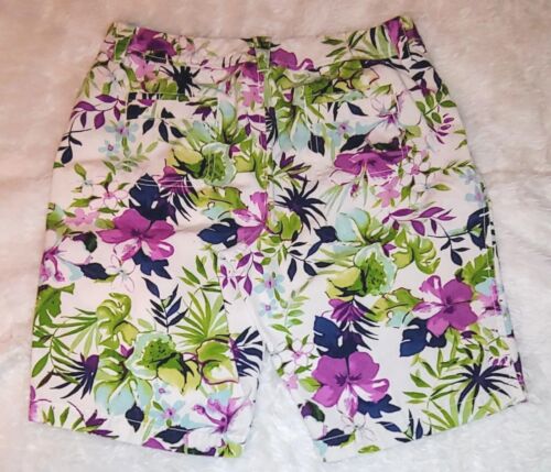 Women's Caribbean Joe Size 12 Petite Tropical Floral Print Bermuda Shorts - Picture 1 of 7