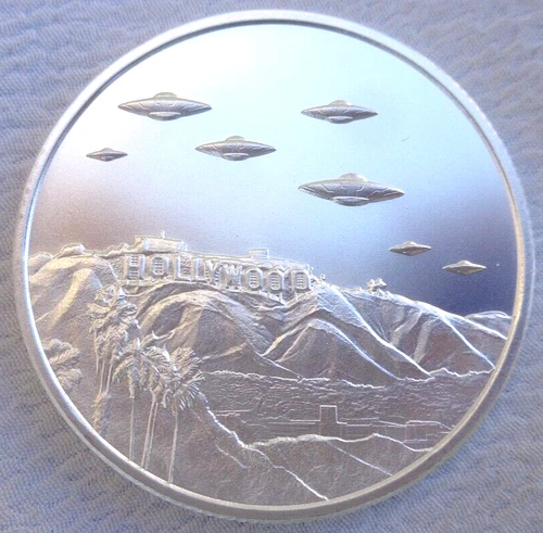 1 oz. 2023 UFO'S over HOLLYWOOD California alien round .999 fine silver