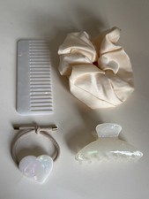 Pearl Hair Accessories Set  Claw Clip, Comb  Satin Scrunchie