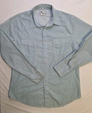 Wrangler Wrancher Pearl Snap Button Shirt Large white blue green Cowboy Rodeo