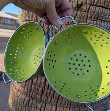  Colander Strainer MCM 2 Vintage 60s/70s Aluminum Avocado Green
