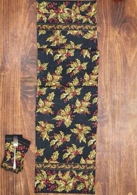 April Cornell Winterberry 100% Cotton Table Runner 13 x 72 Black NEW
