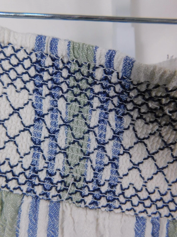 Pantalones Indigo Rein para mujer pequeños azules a rayas mezcla de lino cintura ajustada pierna ancha Foto 4 de 4