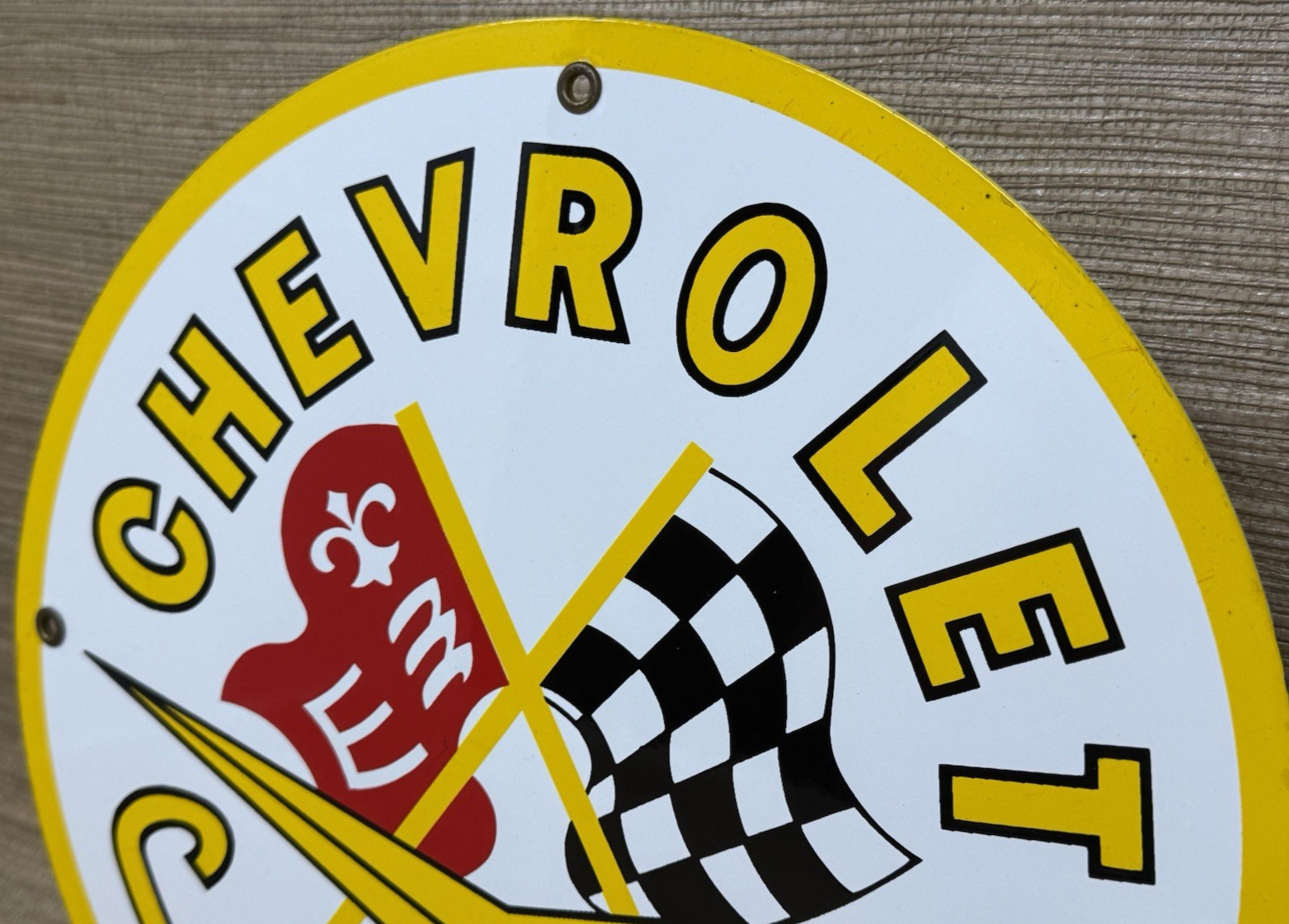 VINTAGE CHEVROLET CORVETTE PORCELAIN SIGN GENERAL MOTORS DEALERSHIP GAS OIL FORD