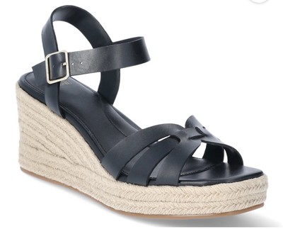 TIME & TRU Women's Size 11 Espadrille Ankle Strap Wedge Heels Shoe Black NEW!