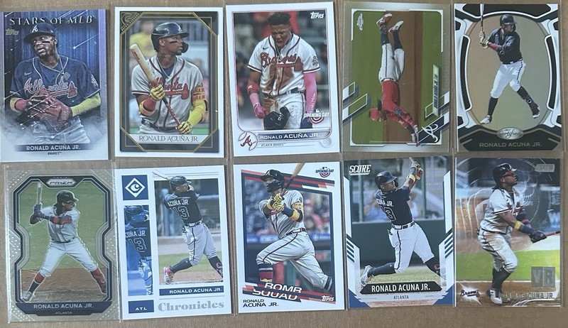 Ronald Acuña Jr Lot Topps, Chrome, Panini, Stadium Club Atlanta Braves-10 Cards