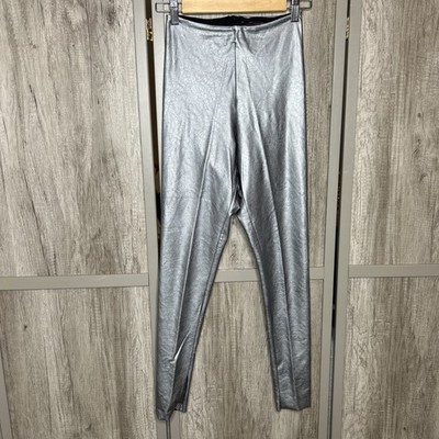 Commando Faux Leather Metallic Silver High Waist Leggings Size M Grunge Metallic