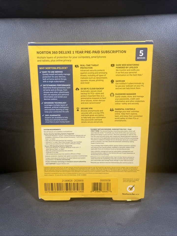 NIB Norton 360 Deluxe 5 Devices Antivirus Internet security VPN 50GB Sealed! - Image 2 of 2