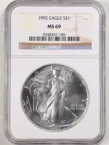 1992 1oz Silver American Eagle MS69 NGC 3548357-185