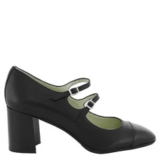 Carel Double Straps Leather Heel Pumps