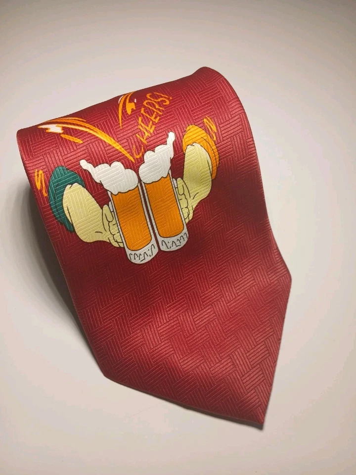 Tazas de cerveza Marco Polo novedad Tie Cheers rojo patrón geométrico 57-60" seda  Foto 2 de 4