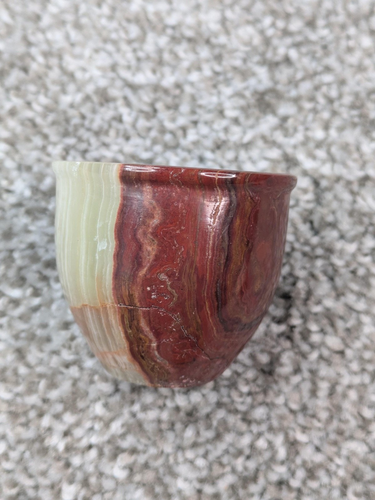 Onyx Stone Shot Glasses Set Of 4 Green Brown Agate Carved Marble Cups Vtg Decor