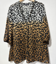 M&S Collection Women’s Brown/Black/White Beaded Leopard V-Neck Blouse 20