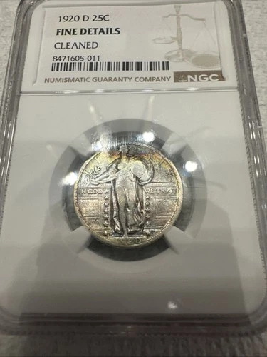 1920 d standing liberty quarter NGC Fine Details Cleaned Beautiful Toning