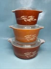 Vintage Pyrex Autumn Harvest Wheat Nesting Casserole Set w/ Lids - NICE