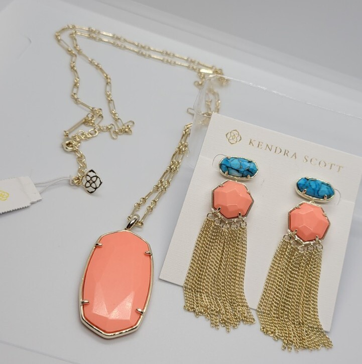 Custom Kendra Scott Bronze Veined Turquoise Coral Earrings NWT