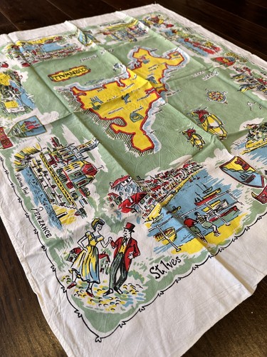 Cornwall Map Vintage Souvenir Tablecloth Cloth 75cm x 85cm Map Fabric - Picture 5 of 5