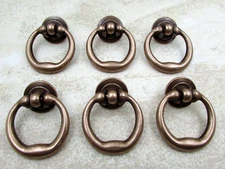 QTY 6 Furniture Hardware Drawer Drop Ring Pull KNOB Contemporary Antique Copper